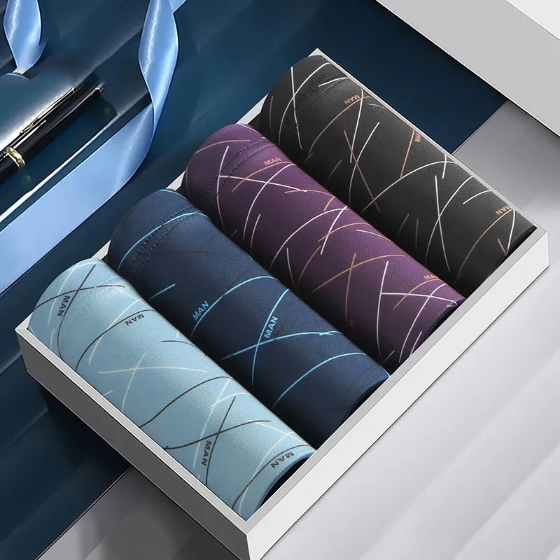 4Pcs/Lot Men's Underwear Boxer Pants Young Adult Boys' Boxer Pants Breathable Medium Waist Short Pants