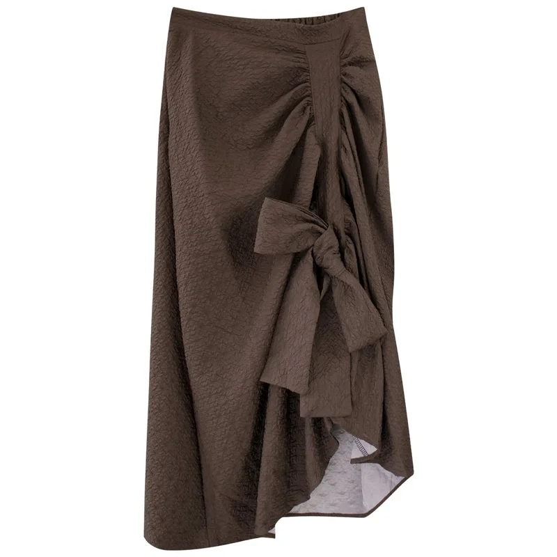 

Винтажная юбка с бантом и завышенной талией, женская модная универсальная юбка до середины икры, однотонная облегающая юбка, Женская юбка