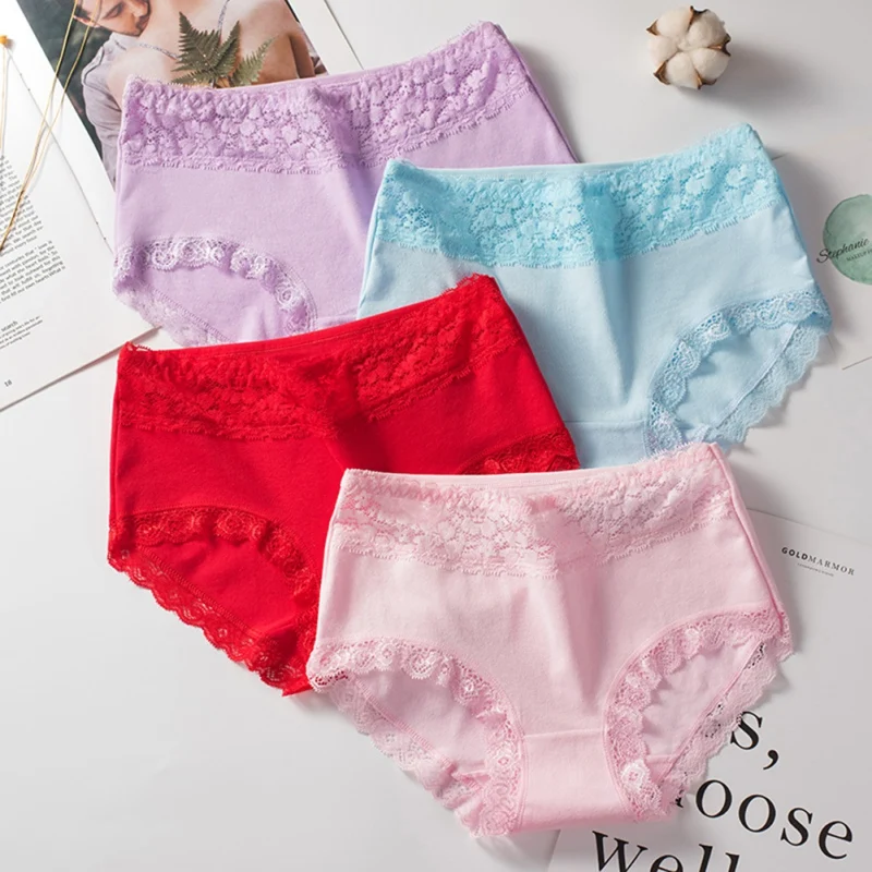 Трусы женские кружевные с завышенной талией пикантные хлопковые нижнее белье