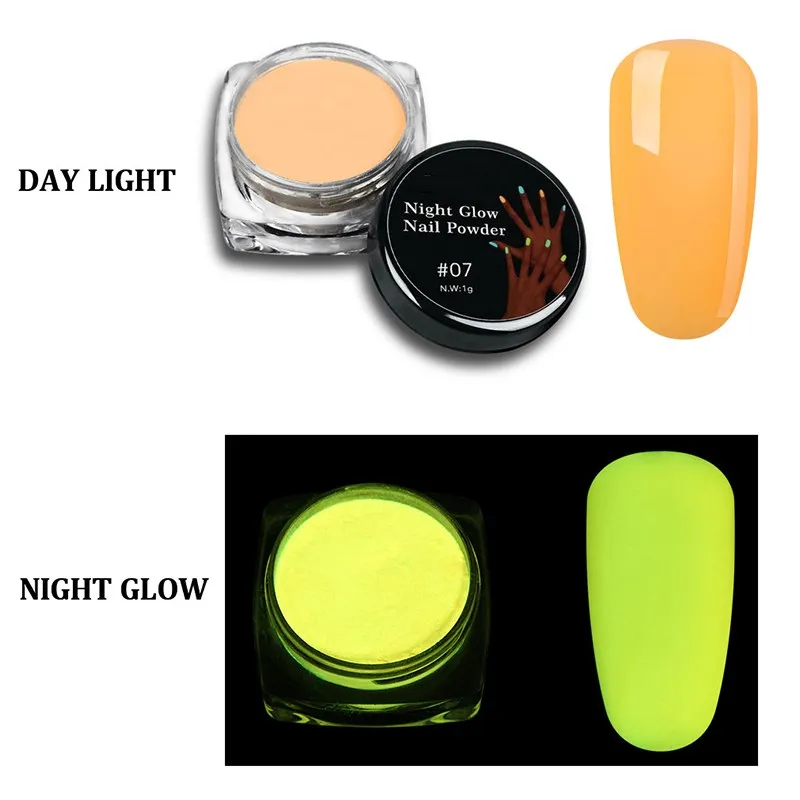 7pcs/lot 1g Luminous Pigment Fluorescent Powder Nail Glitter Glow in the Dark Phosphor Art Dust Effect | Красота и здоровье