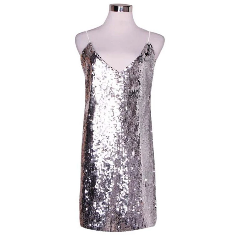 Женское мини-платье с блестками сексуальное платье на тонких бретельках
