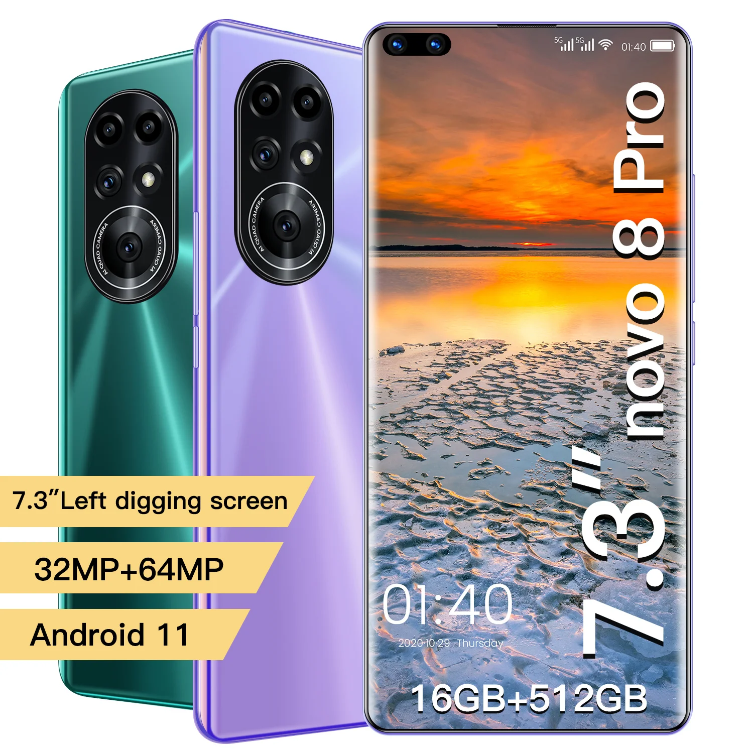 

Newest Novo8 Pro 7.3-Inch Andriod11 32+64MP Global Version 5G LTE 16GB 512GB 6800mAh 10 Core GPS Smartphones MTK6889
