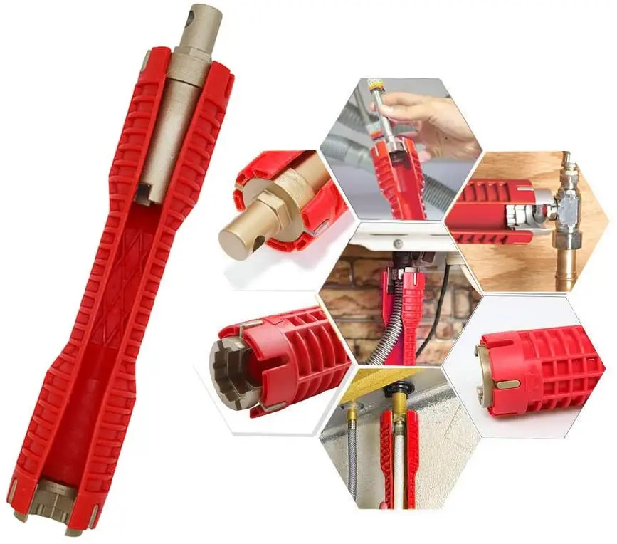 

(8-in-1) faucet sink installer multi-purpose wrench plumbing tool for Toilet Bowl/Sink/Bathroom/Kitchen Plumbing and more (red)