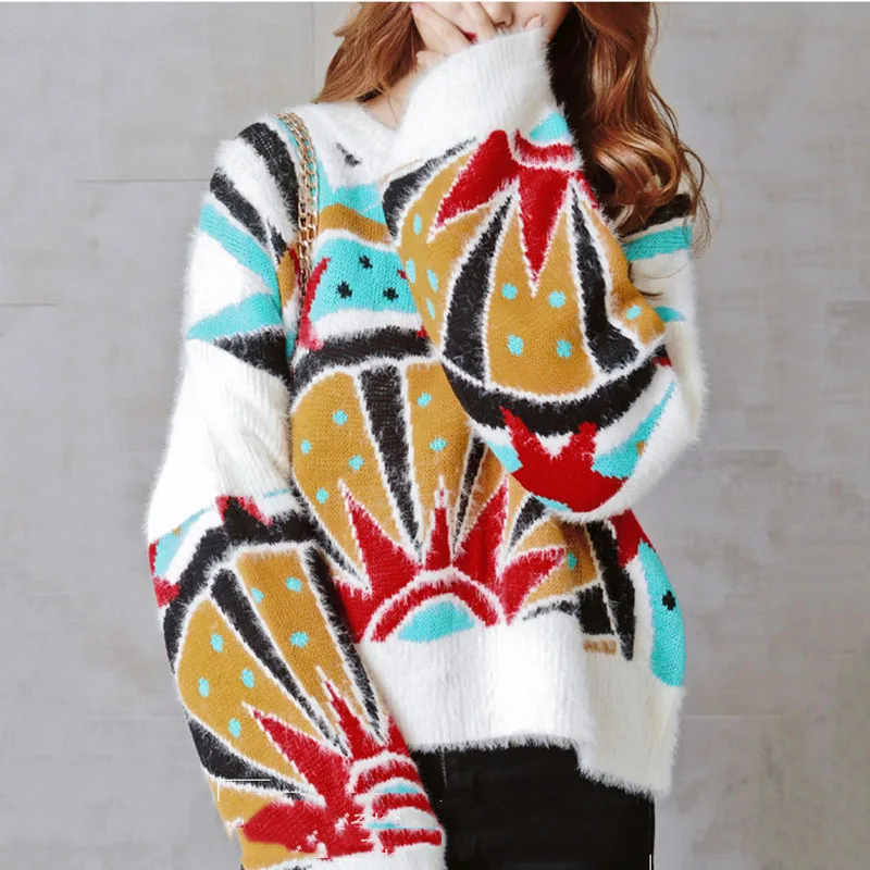 Осенне-зимний норковый свитер 2019 высокий вязаный в стиле пэчворк пуловер женский