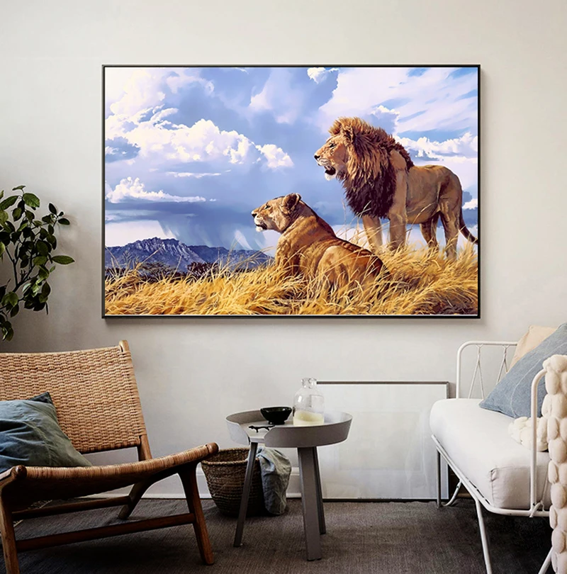 Пару Африки Львы Животные масляной живописи Плакаты принты Quadros настенные