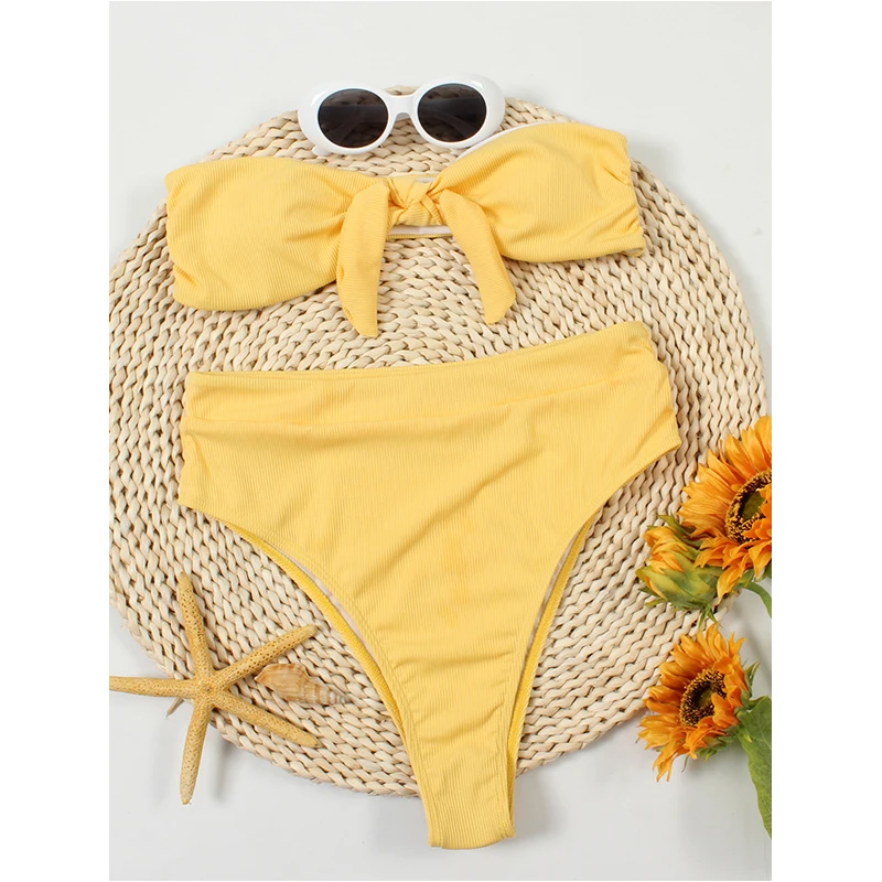 

Женский размерный купальник, сексуальный купальник с высокой талией и завязками на бретельках, пляжная одежда, 2021