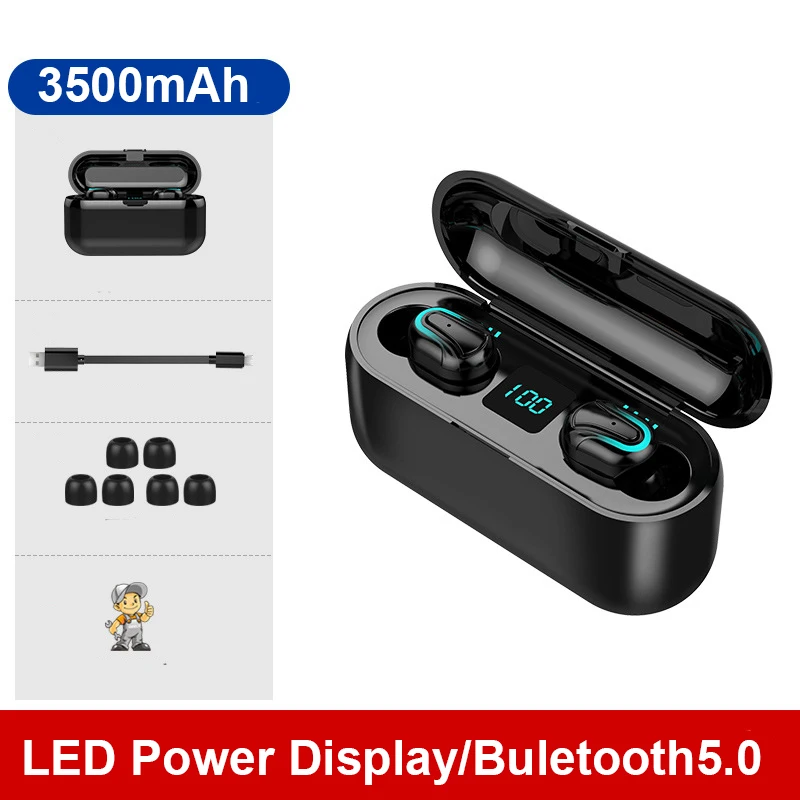 TEBAURRY TWS V5.0 Bluetooth наушники беспроводные наушники мини беспроводные наушники 6D Hi-Fi стереогарнитура с внешним аккумулятором на 3500 мАч
