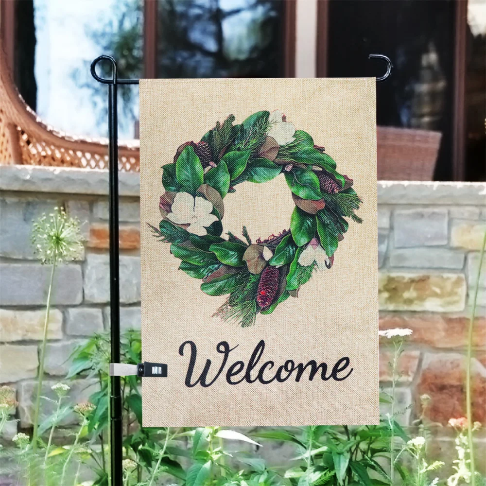 

Burlap Garden Flag Double Sides Porch Sign Welcome Flower Wreath Spring Flags and Banners 11x17Inch Farmhouse Outdoor Decor
