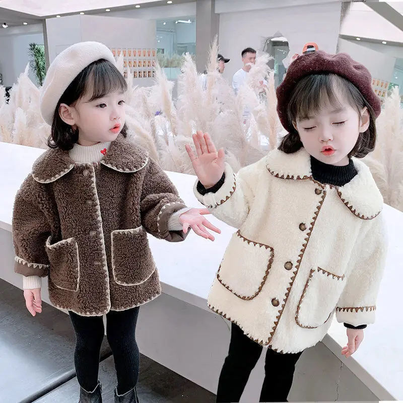 

Girl Lamb Wool Coat 2021 New Autumn and Winter Loose Version Baby Girl Fashion Casual Girl Winter Dress Girls Jackets