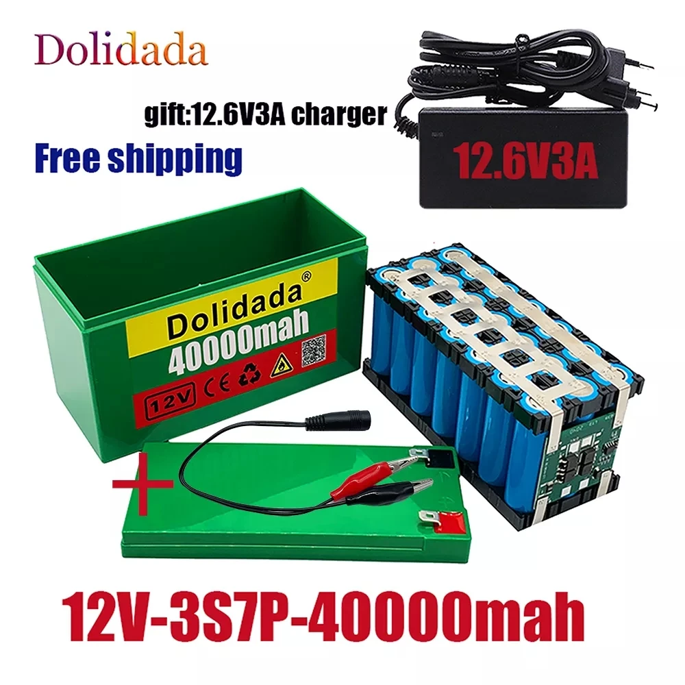 

new12V40Ah 3S7P 18650 lithium battery pack+12.6V 3A charger, built-in 40Ah high current BMS, used for sprayer, 12V power supply