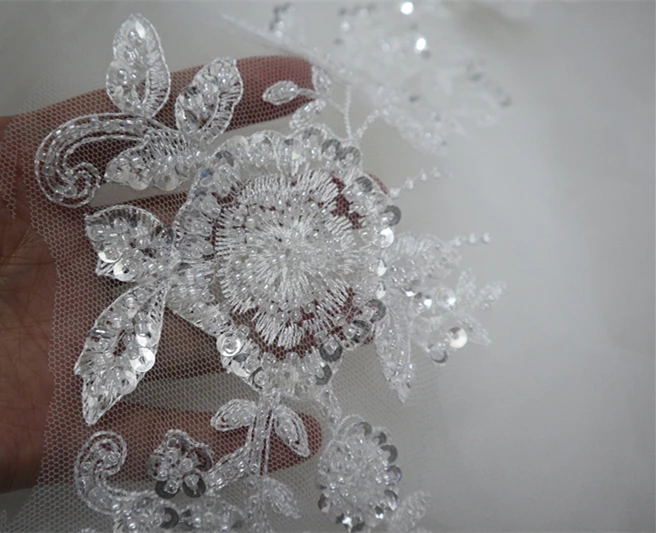Белые Тяжелые вышитые бисером блестками кружевные аппликации пары изысканные