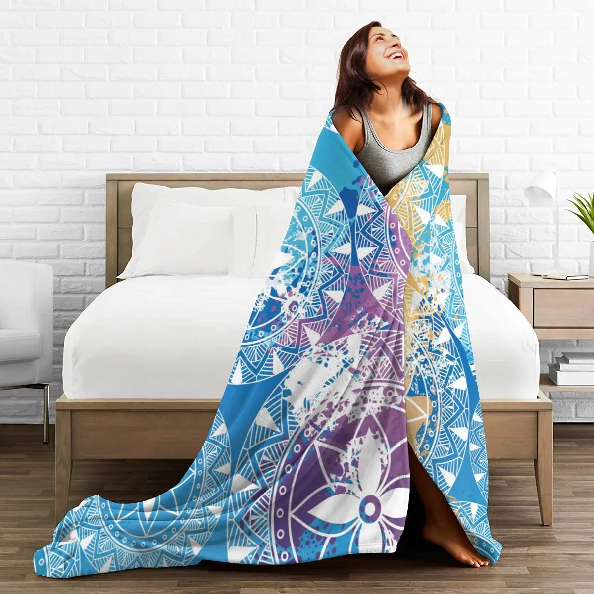 

Unique Blanket to Family Friends Mandala Bright Color Pattern Durable Super Soft Comfortable for Home Gift Blanket