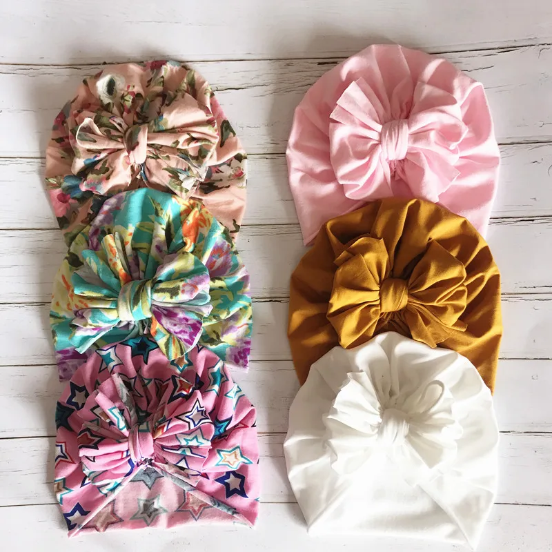 Star Stripe Tie Dye Floral print Infant New Born Baby Boy Girl Hat Toddler Kids Cotton Blends Lovely Soft Bow Knot Turban Caps | Детская