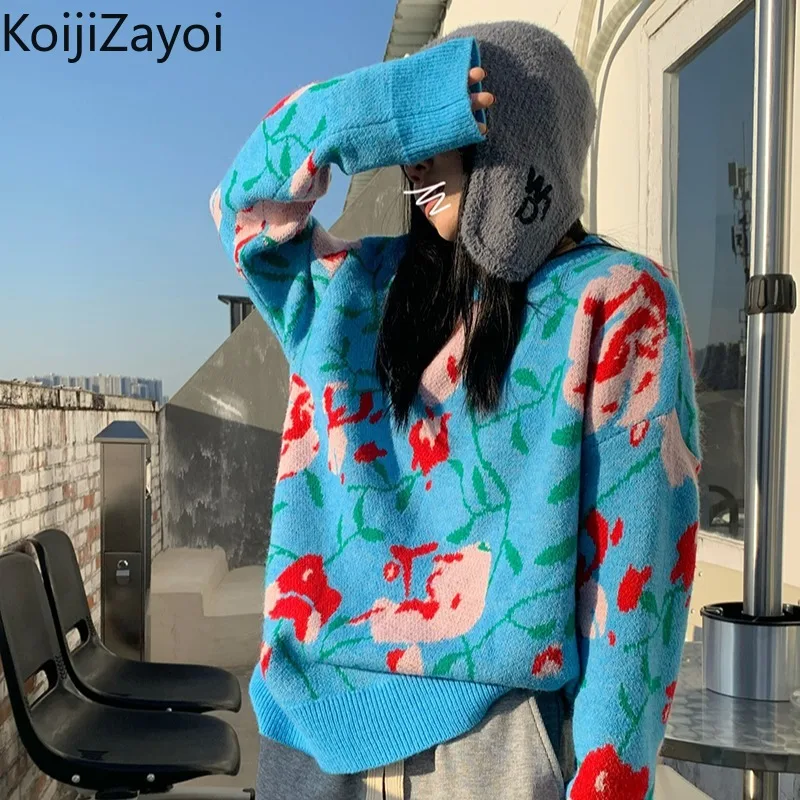 

Винтажный женский новогодний свитер Koijizayoi в японском стиле, повседневные свободные женские шикарные пуловеры, джемперы для осени и зимы