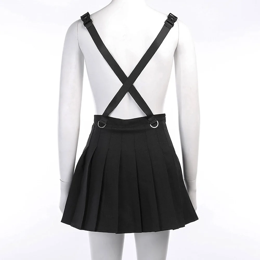 Женская плиссированная юбка на лямках Rosetic готическая Черная короткая