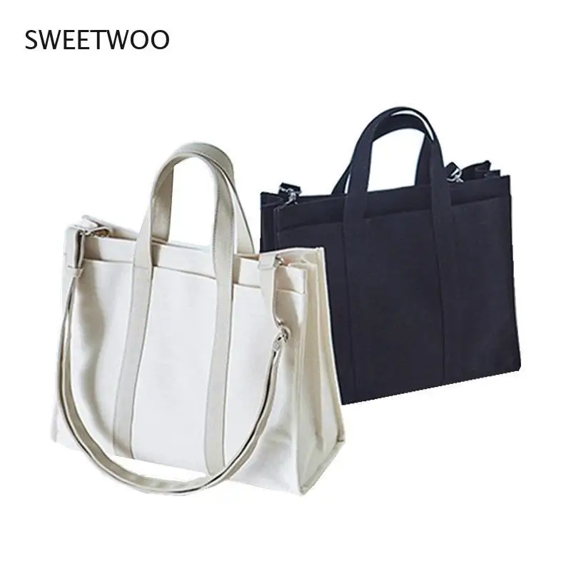 

Female Student Fashion Business Shoulder Crossbody Large-Capacity Solid Cotton Messenger Canvas Bag Multi-Compartment Handbag
