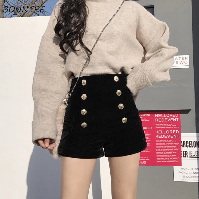 Женские модные шорты шикарные двубортные мягкие бархатные с высокой талией