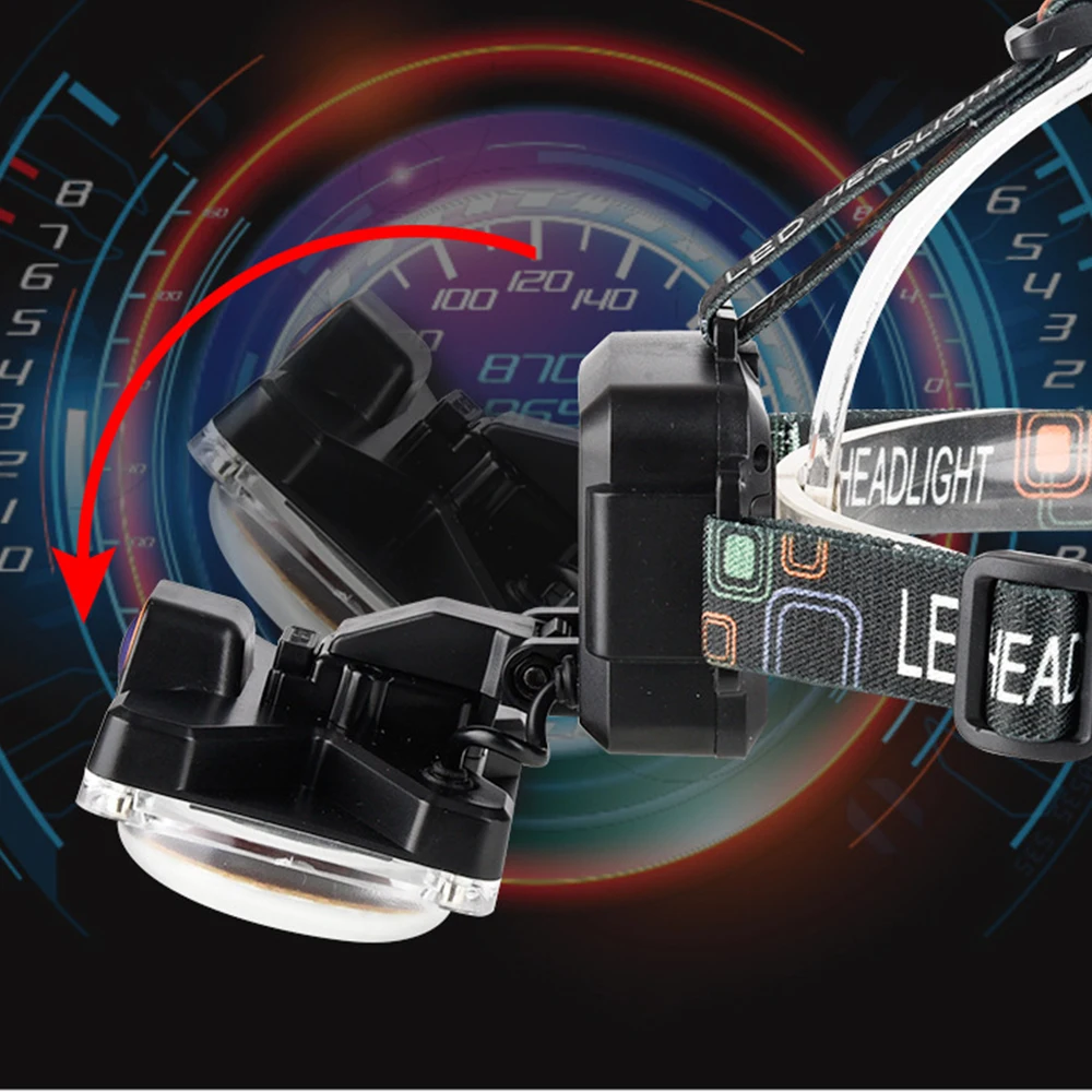 

Newest T6 LED Headlight COB Searchlight DC charging headlamp use 1*18650 battery camping light lantern head torch work lamp