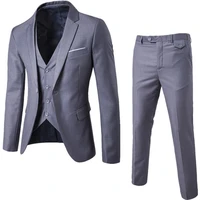 3 pieces business blazer vest pants suit sets men autumn fashion solid slim wedding set vintage classic blazers male suit