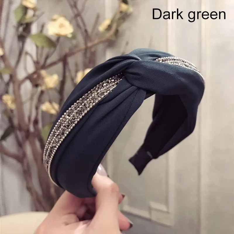 S dark green Модный женский обруч для волос, тканевый крестообразный обруч, блестящие хрустальные аксессуары для волос, повязка для макияжа, головной убор для девочек, украшение на голову - Цвет: S dark green