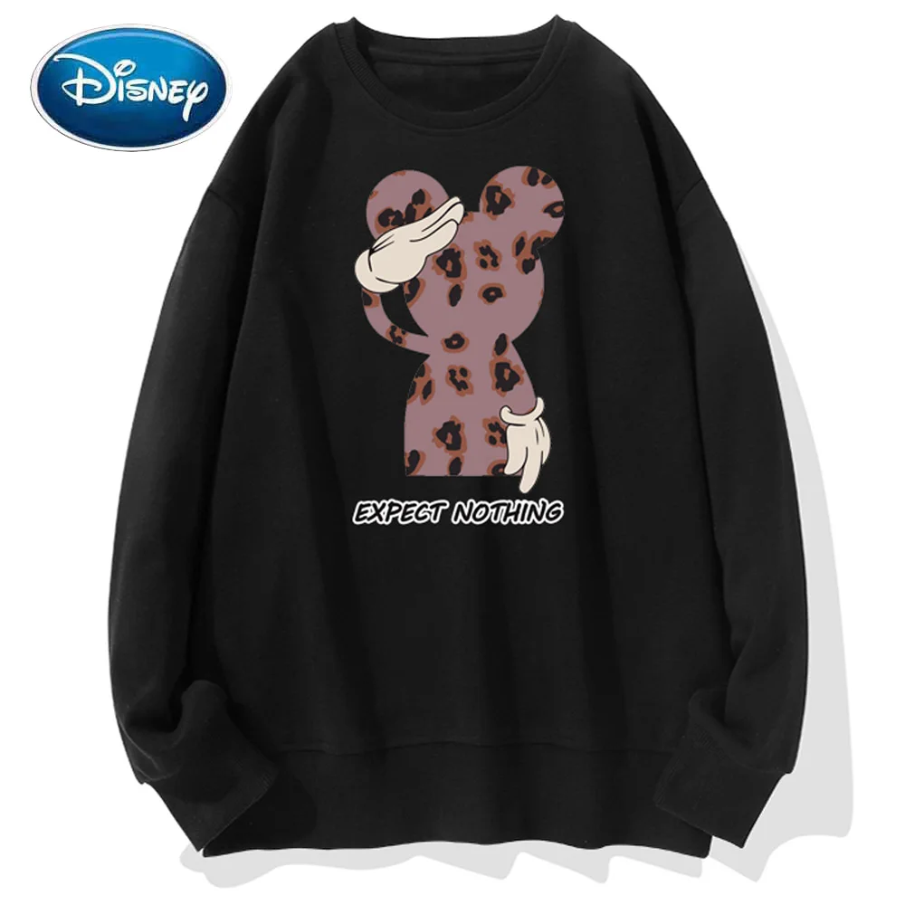 

Disney Sweatshirt Leopard Mickey Mouse Cartoon Print O-Neck Pullover Sweet Couples Unisex Women Long Sleeve Tops S - 3XL 8 Color