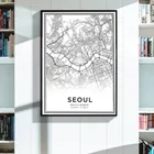 Современная черно-белая карта Широта Долгота Сеул город плакат HD Печать Путешествия Южной Кореи настенная живопись на холсте