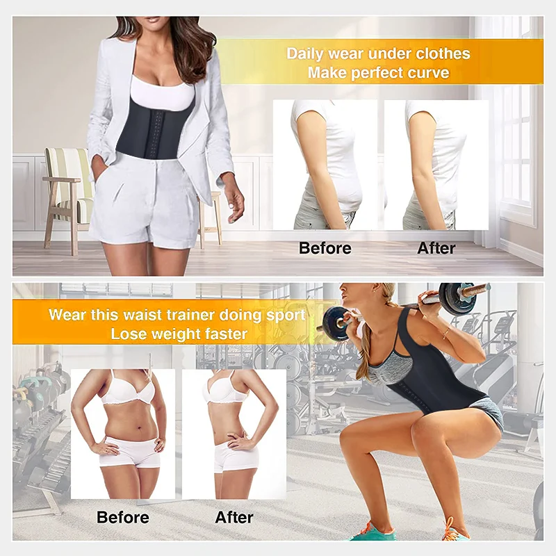 Women's Latex Underbust Waist Trainer Shapewear Cincher Corset Body Shaper Steel Bone Corset Slimming Vest Plus Size Girdle Belt