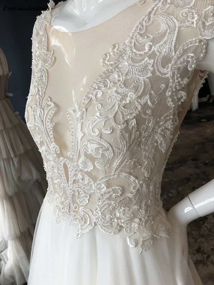 

Illusion Top Appliques Cap Sleeve Lace Wedding Dress 2020 Short Sleeve A line Boho Bride Gowns vestidos de novia robe de marie