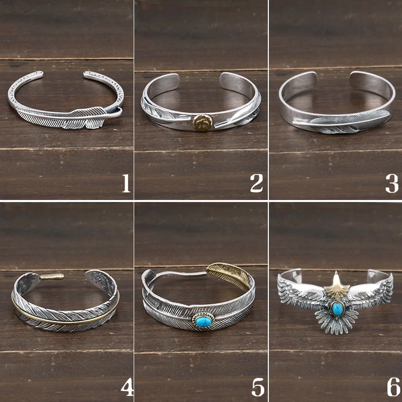 Браслет ручной работы из стерлингового серебра 925 пробы в стиле панк с орлом