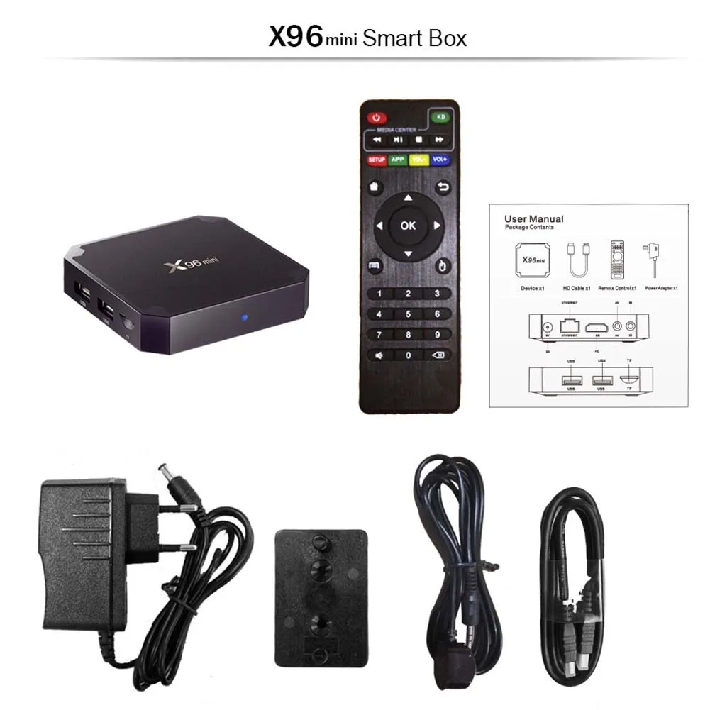 Медиаплеер X96mini 1 + 8G/1 16G Смарт ТВ приставка Четырехъядерный 4K 3D WIFI 100M медиа Android 7 |