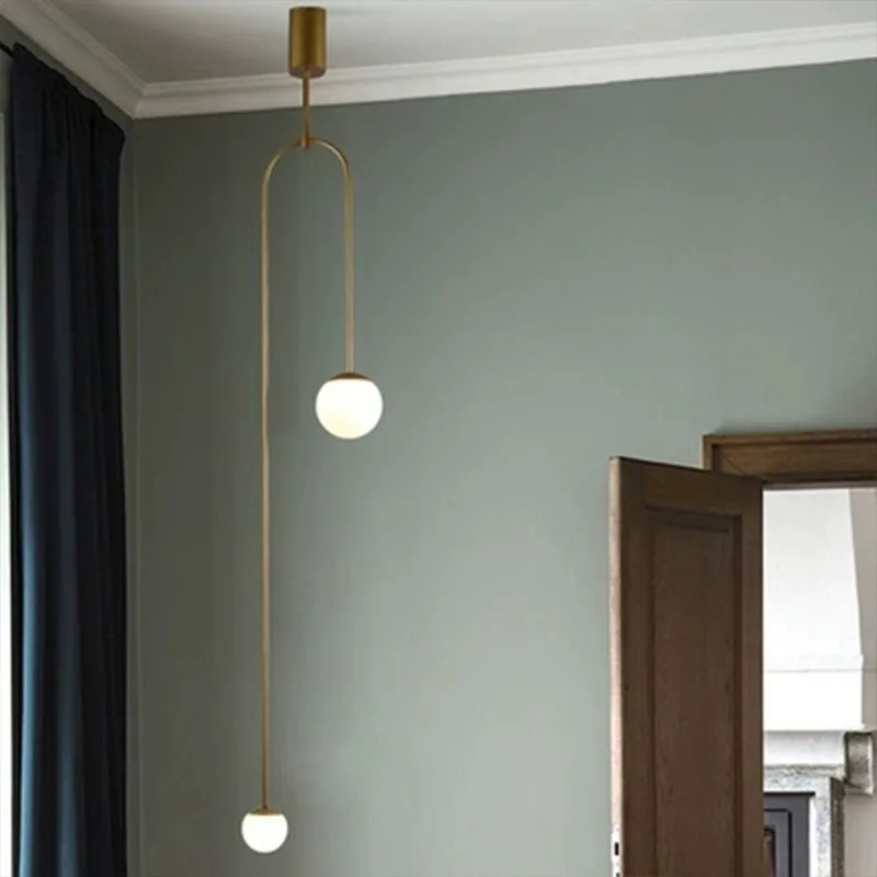 

Nordic Minimalist Line Chandelier Postmodern Ceiling Light Bedroom Bedside Chandelier Coffee Shop Bar Creative Glass Lamps