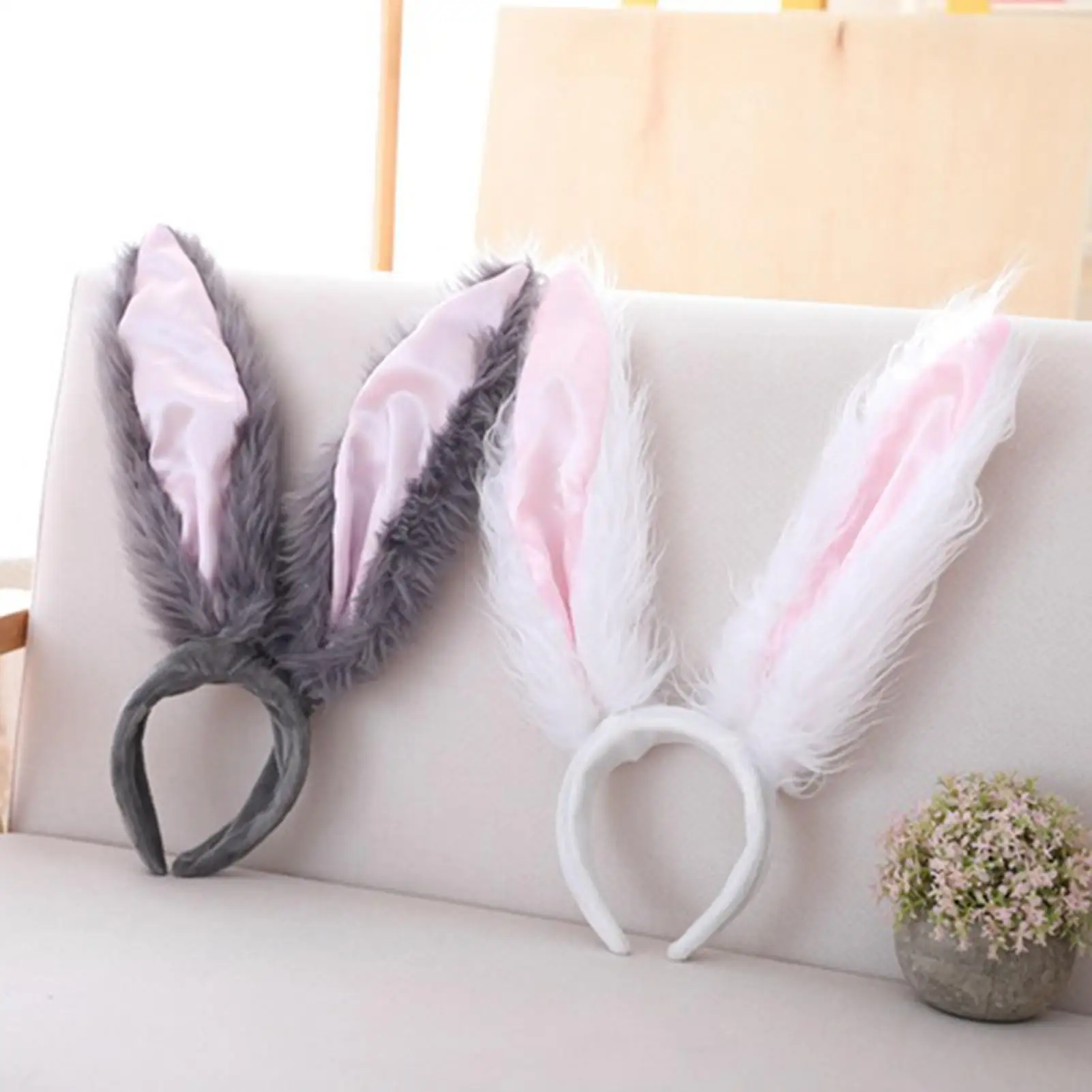 

New Lolita Cosplay Headband Fluffy Plush Sweet Long Rabbit Bunny Ears Hair Band Bandana Hair Hoop Anime Cosplay Headpiece
