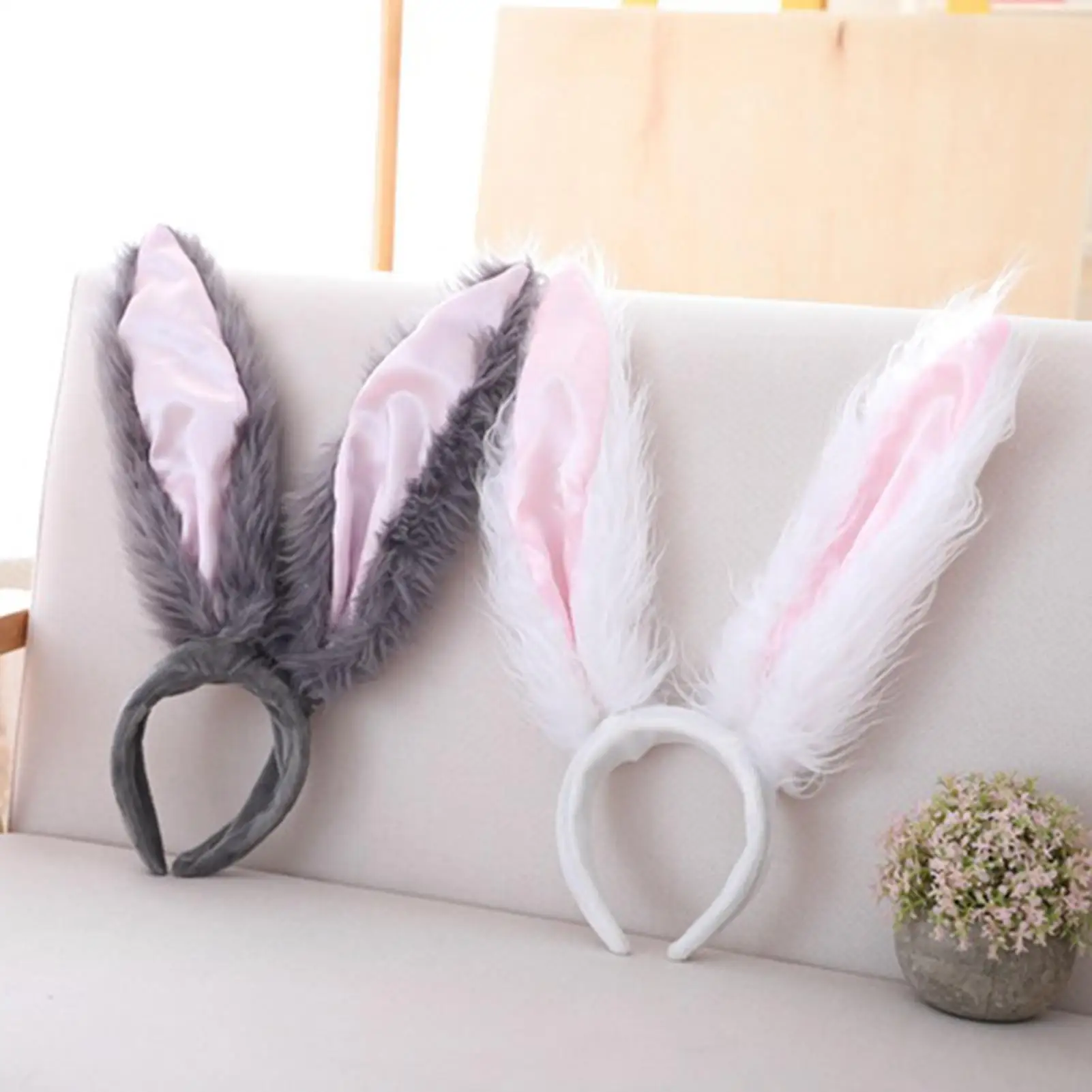 New Lolita Cosplay Headband Fluffy Plush Sweet Long Rabbit Bunny Ears Hair Band Bandana Hair Hoop Anime Cosplay Headpiece