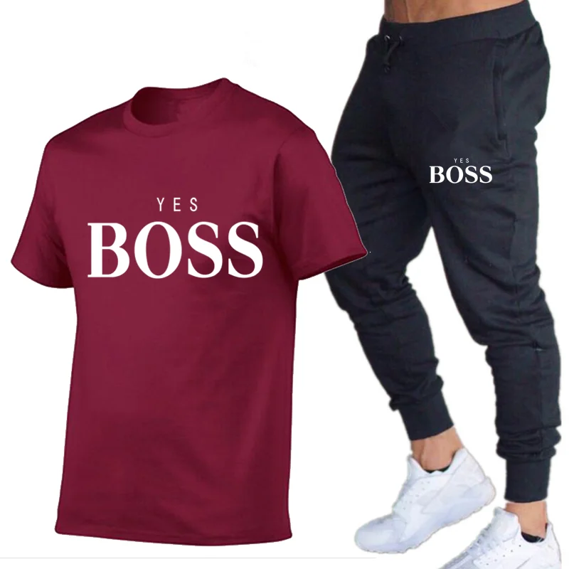 

2021 Men's T-Shirt + Pants Two-Piece Casual Sportswear Men's Suit Printed Top + Pants Gym Fitness Trousers