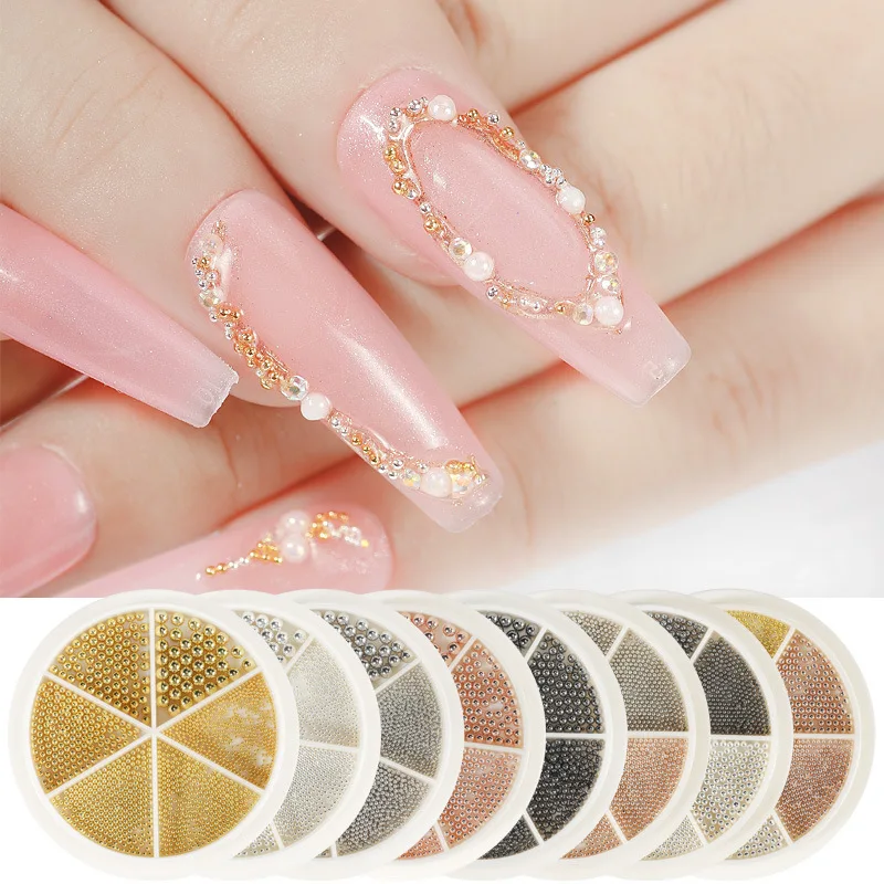 

Nail Art Small Steel Ball DIY 6 Grids Turntables Metal Steel Ball Different Size Mixed Accessories Nail Decorations