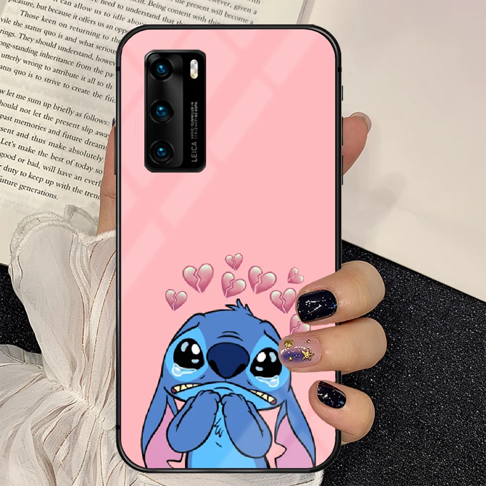 

Cute Cartoon Blue Stitchs Phone Tempered Glass Case Cover For Huawei P Nova Mate 5T 20 30 40 E Pro Lite Smart 2019 2021 Pretty