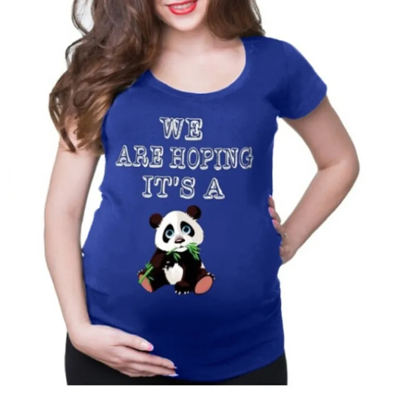 Футболка для беременных разноцветная с принтом панды и бамбука