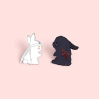 cartoon creative black white rabbit modeling couple pop enamel pin lapel badges brooch funny fashion jewelry