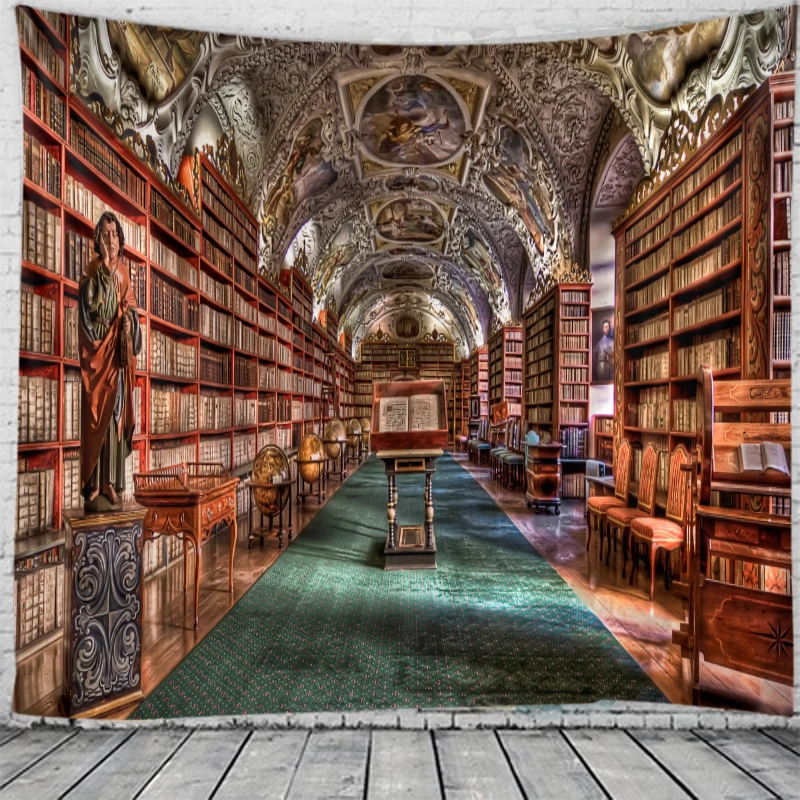 3D абстрактная библиотека книжный фоновый гобелен сцена макет висит ткань