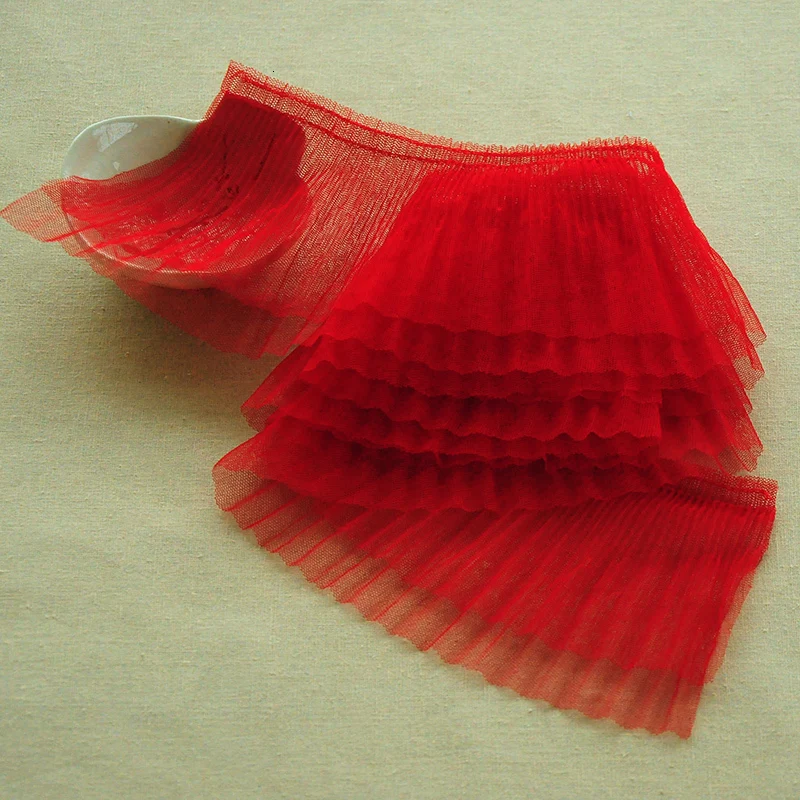 Red 12 см Широкий двухслойный Тюль Кружева Гофрированный с сеткой ткань платье аппликационный костюм одежда, шторы бахрома DIY шитье гипюр Декор - Цвет: Red