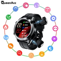 queenacc smart watch men tws 2 in 1 headphones hifi stereo wireless headset bluetooth smartwatch man phone call for android ios