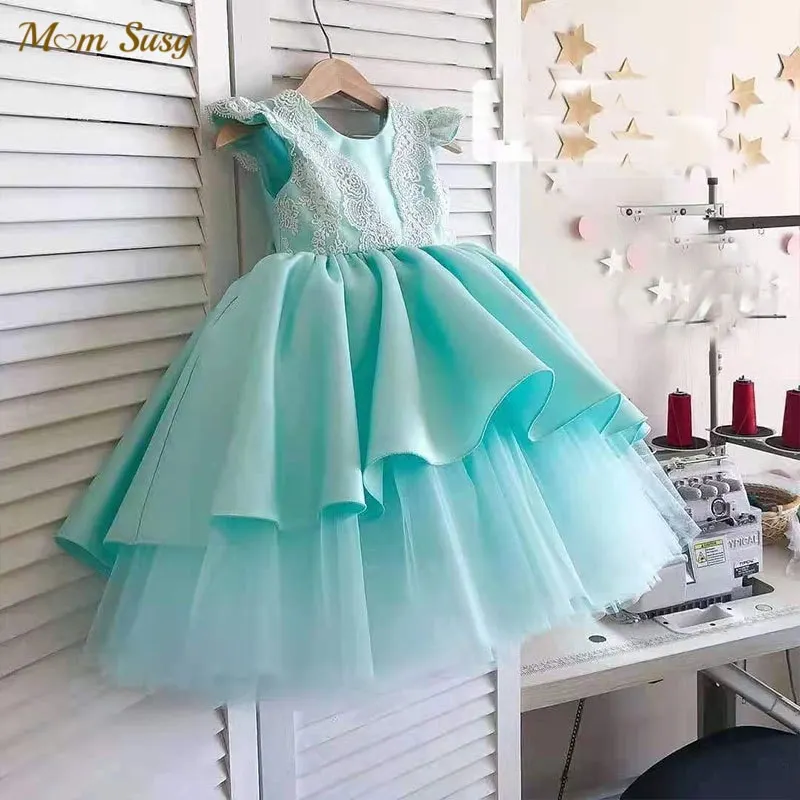 

Baby Girl Princess Lace Sleeve Tutu Dress Bow Infant Toddler Child Vintage Vestido Party Pageant Birthday Baby Clothes 1-7Y