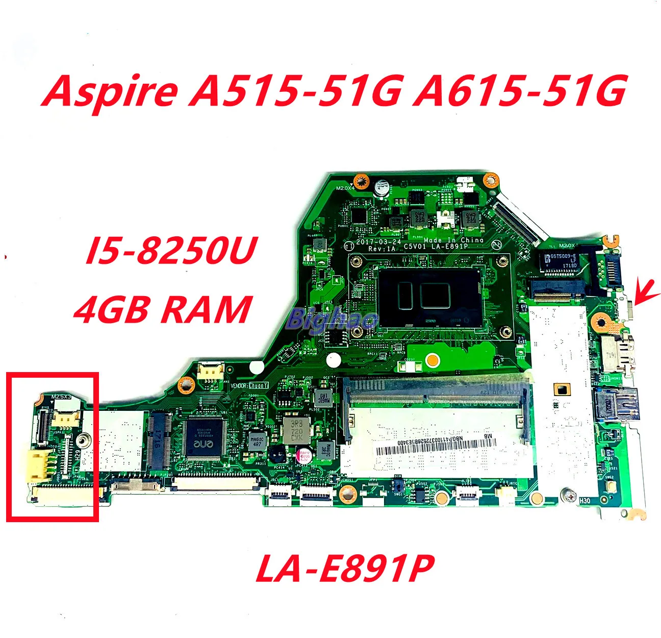 

NBGTP11001 NBH2B11004 NBGSW11001 C5V01 LA-E891P For acer Aspire A515-51G A615-51G laptop motherboard SR3LA I5-8250U main board