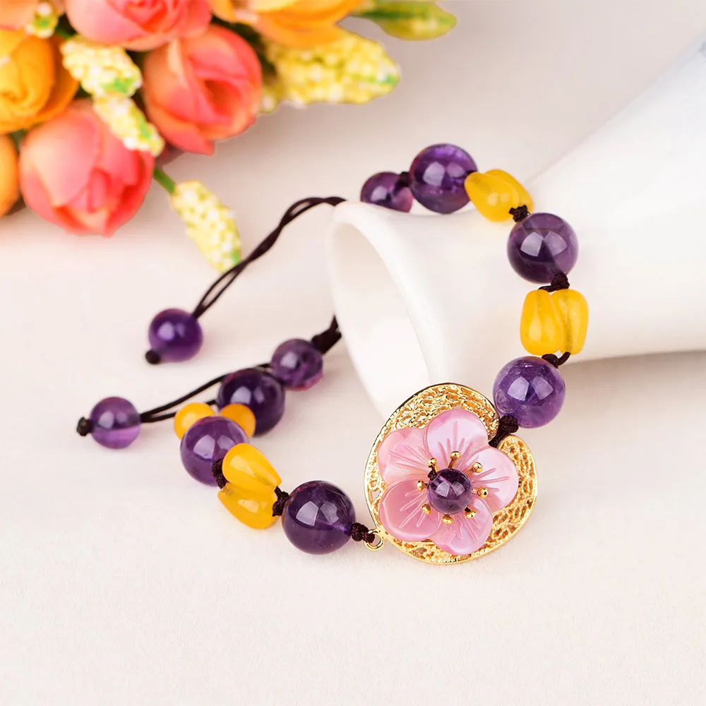 Китайские старинные Этнические браслеты с фиолетовыми кристаллами из нитей