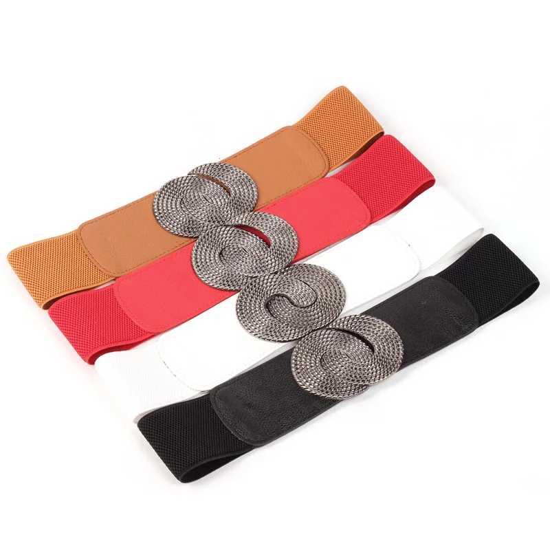 

Women Girdle Elastic Stretch Cinch Waistband Lady Cummerband Designer Pattern Waist Belt Women Loose Tight Tai Chi Button Belt