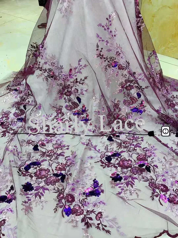 

Embroidered Lace Fabric High Quality African French Tulle Lace Fabric Embroidered Sequin Lace Nigerian Party Dress Skirt