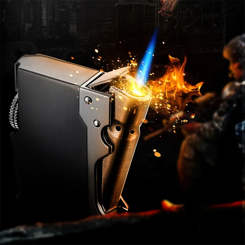 

Torch Windproof Metal Lighter Inflatable Butane Turbo Lighter Jet Blue Flame Cigarette Cigar Smoking Set Business Men Smoking
