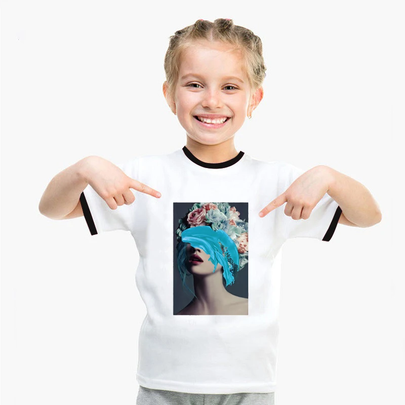 

Винтажная футболка для девочек в европейском и американском стиле с красивым принтом, летняя уличная одежда, детская Эстетическая одежда, б...