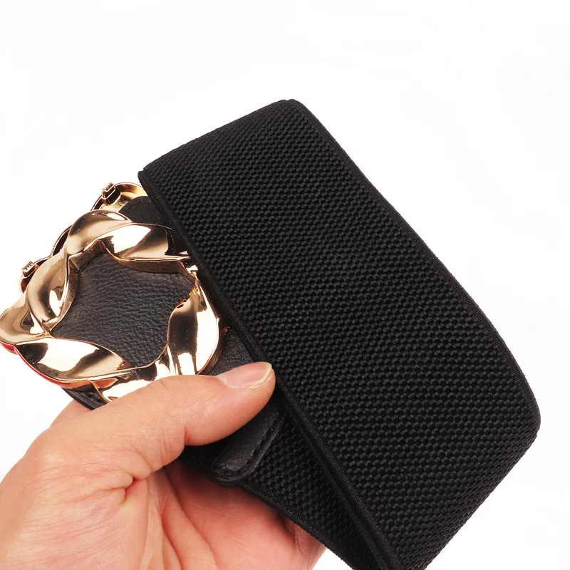 

Retro Luxury Wide Elastic Belt Simple And Versatile Atmosphere Gold Button Waist Strap Ladies Decoration With Dress Waistband