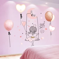 girl on the swing wall stickers diy cartoon balloons mural decals for kids rooms baby bedroom children nursery home decoration